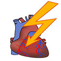 Photo of human heart being struck by lightning bolt.