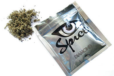 Packet of synthetic cannabinoids (labeled 